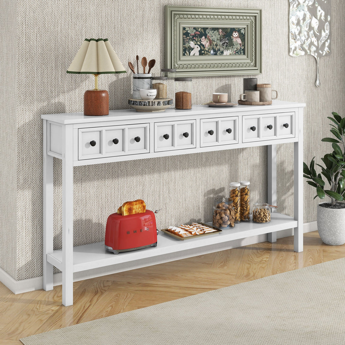 Farmhouse Entryway Console Table with 4 Drawers