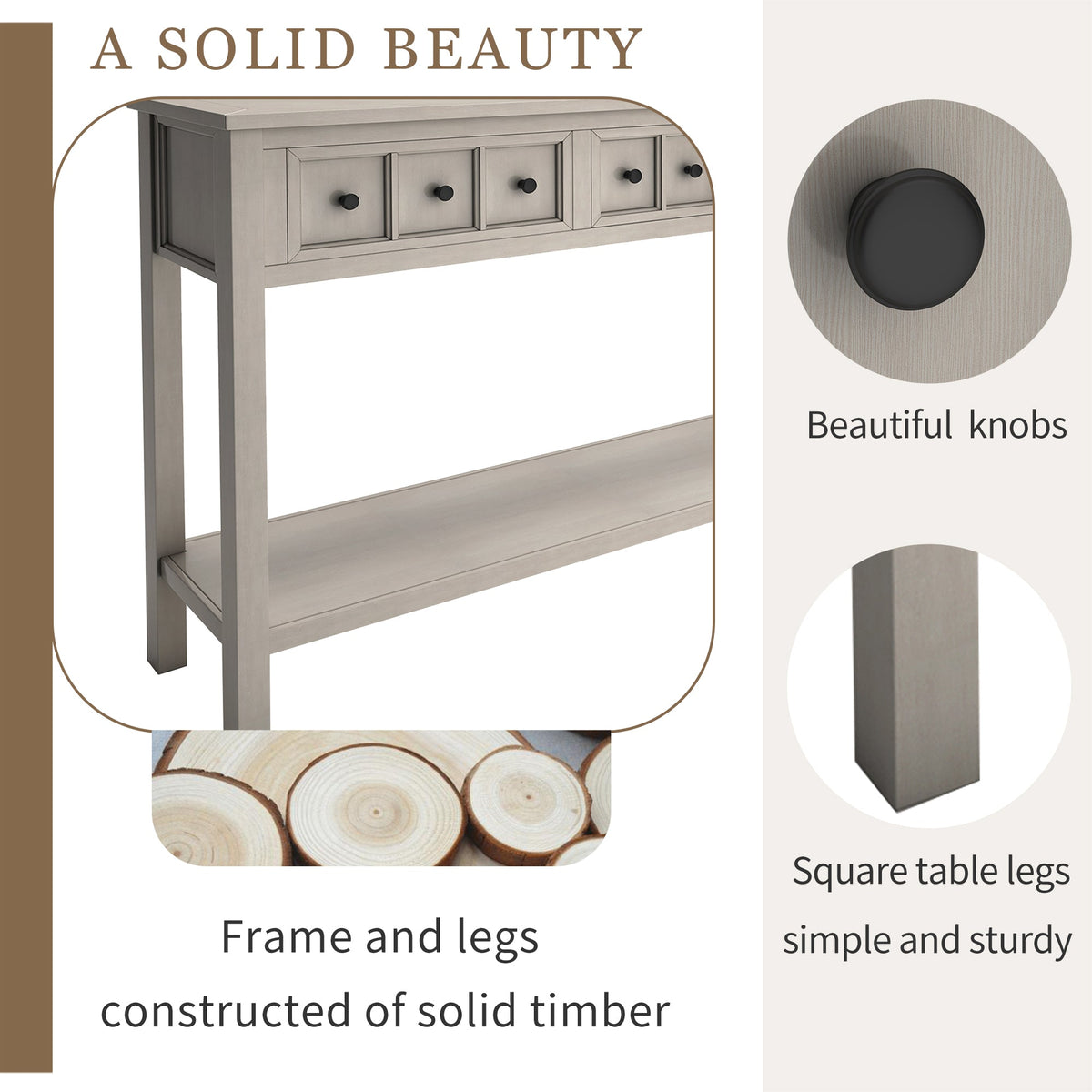 Rustic Entryway Console Table with Drawers and Shelf