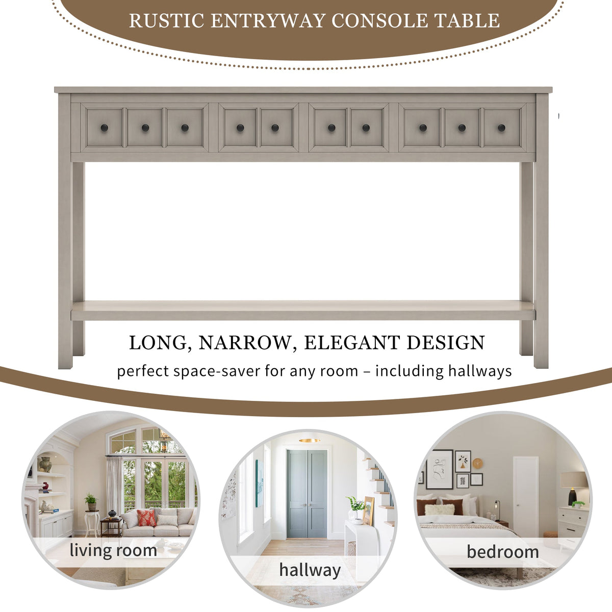 Rustic Entryway Console Table with Drawers and Shelf