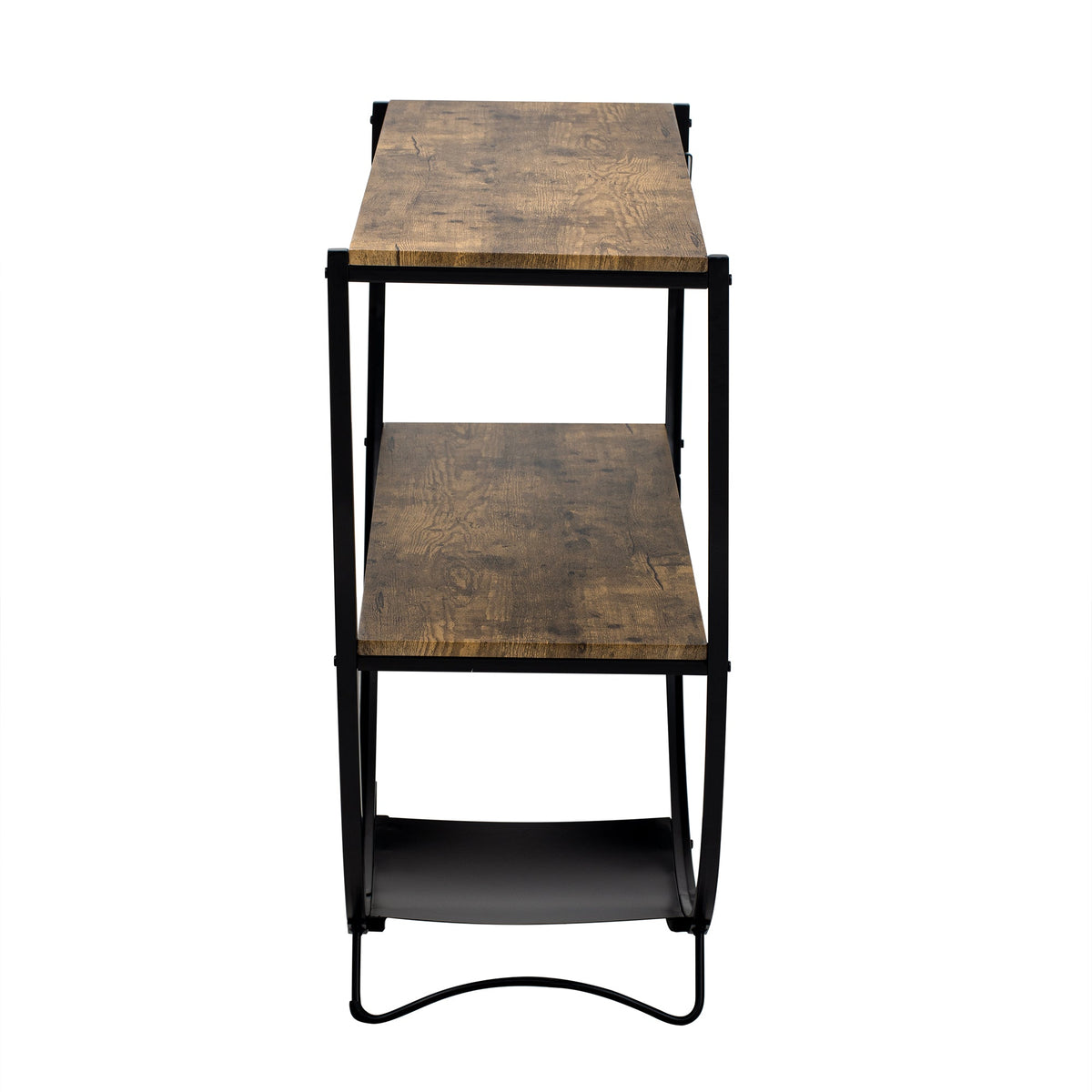 Demilune Console Table: Rustic Industrial Open Shelving