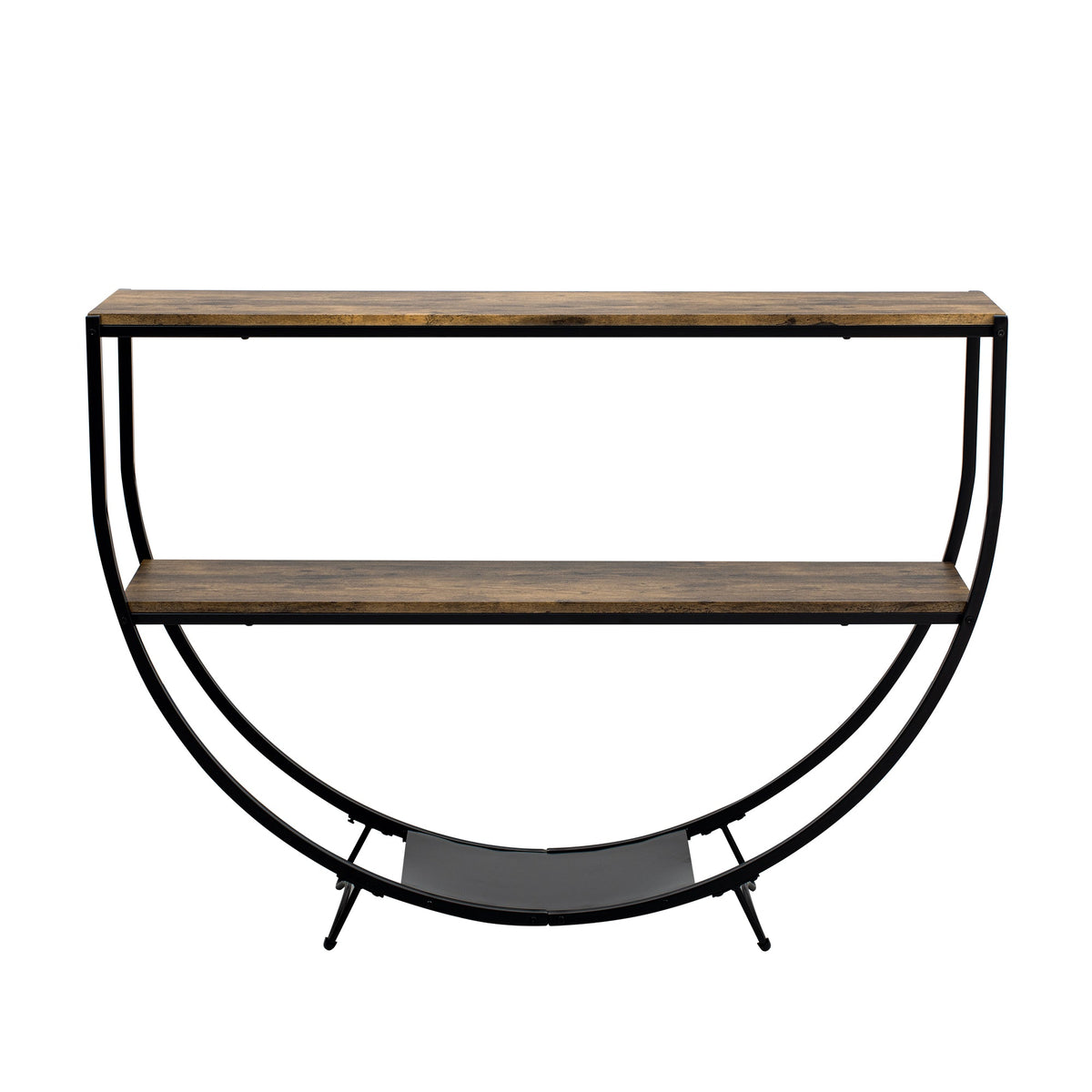 Demilune Console Table: Rustic Industrial Open Shelving