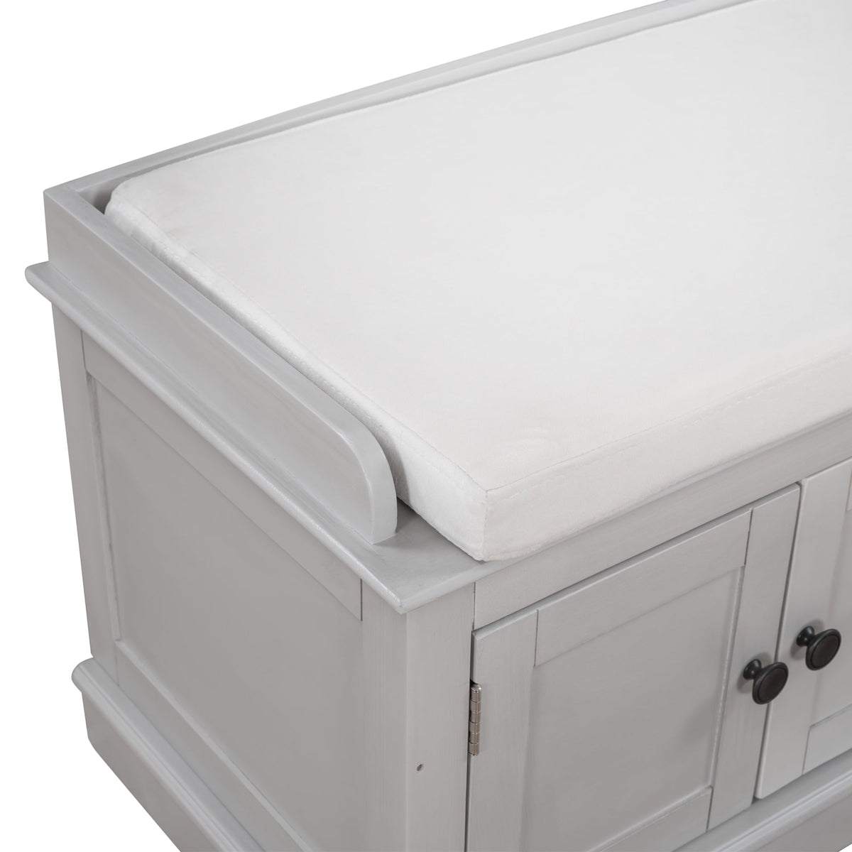Entryway Storage Bench with Doors and Cushioned Seat