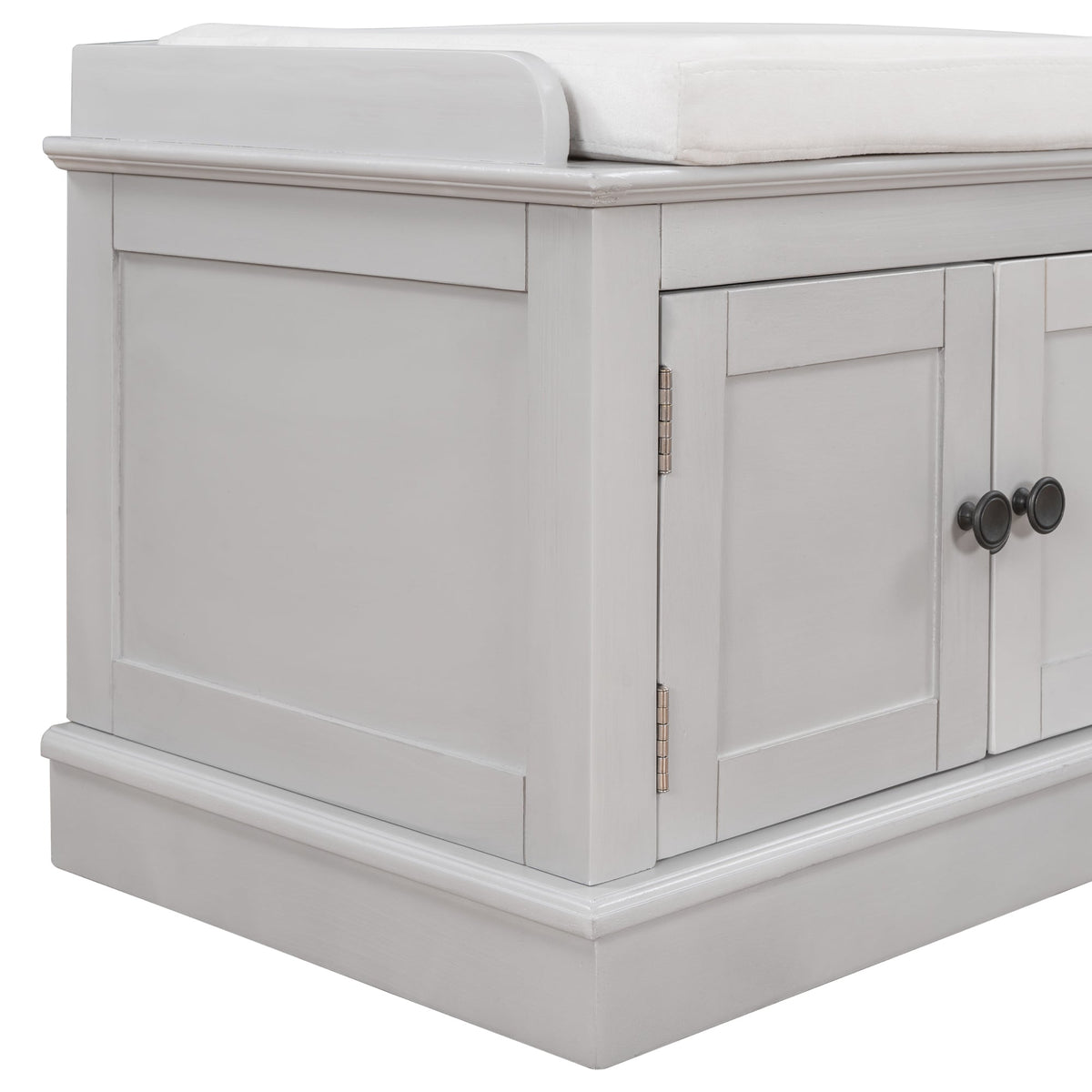 Entryway Storage Bench with Doors and Cushioned Seat