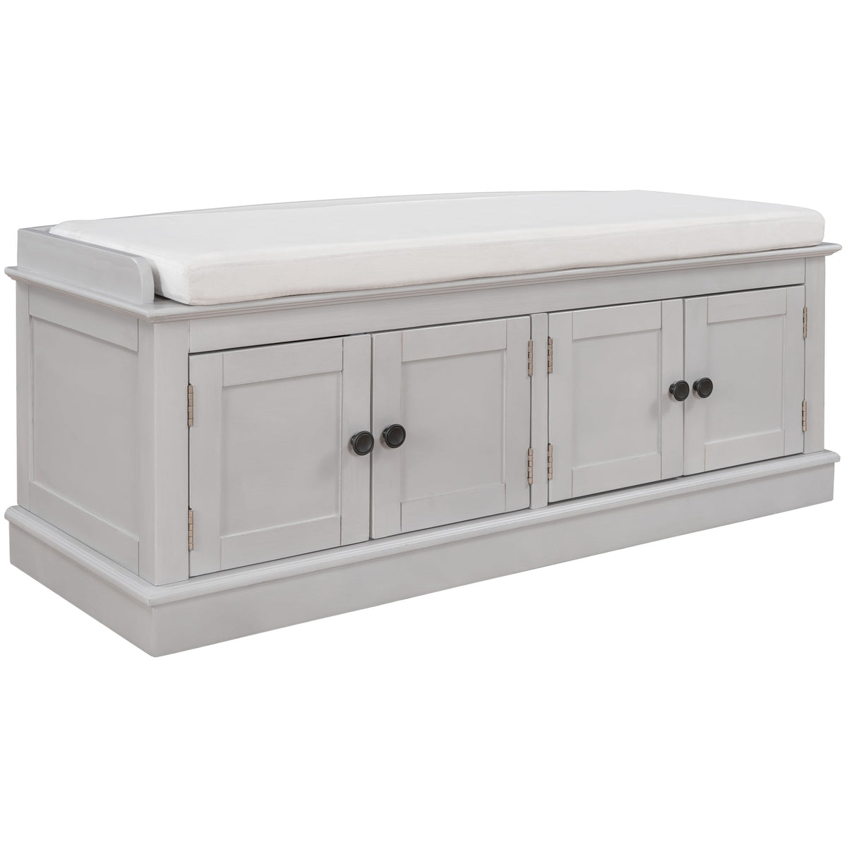 Entryway Storage Bench with Doors and Cushioned Seat