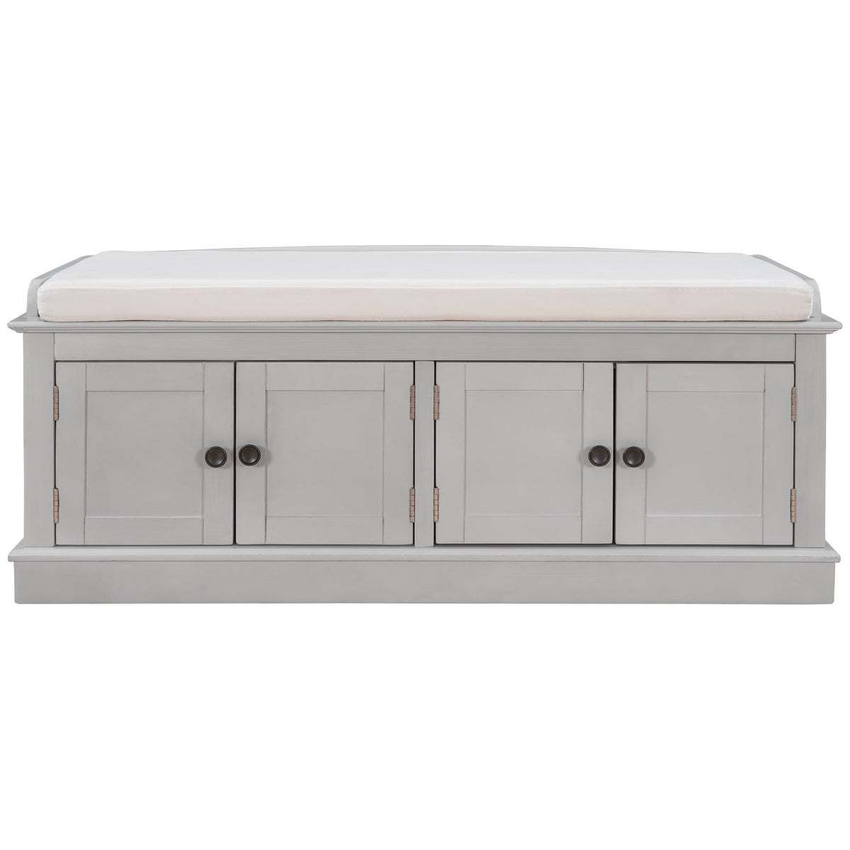 Entryway Storage Bench with Doors and Cushioned Seat