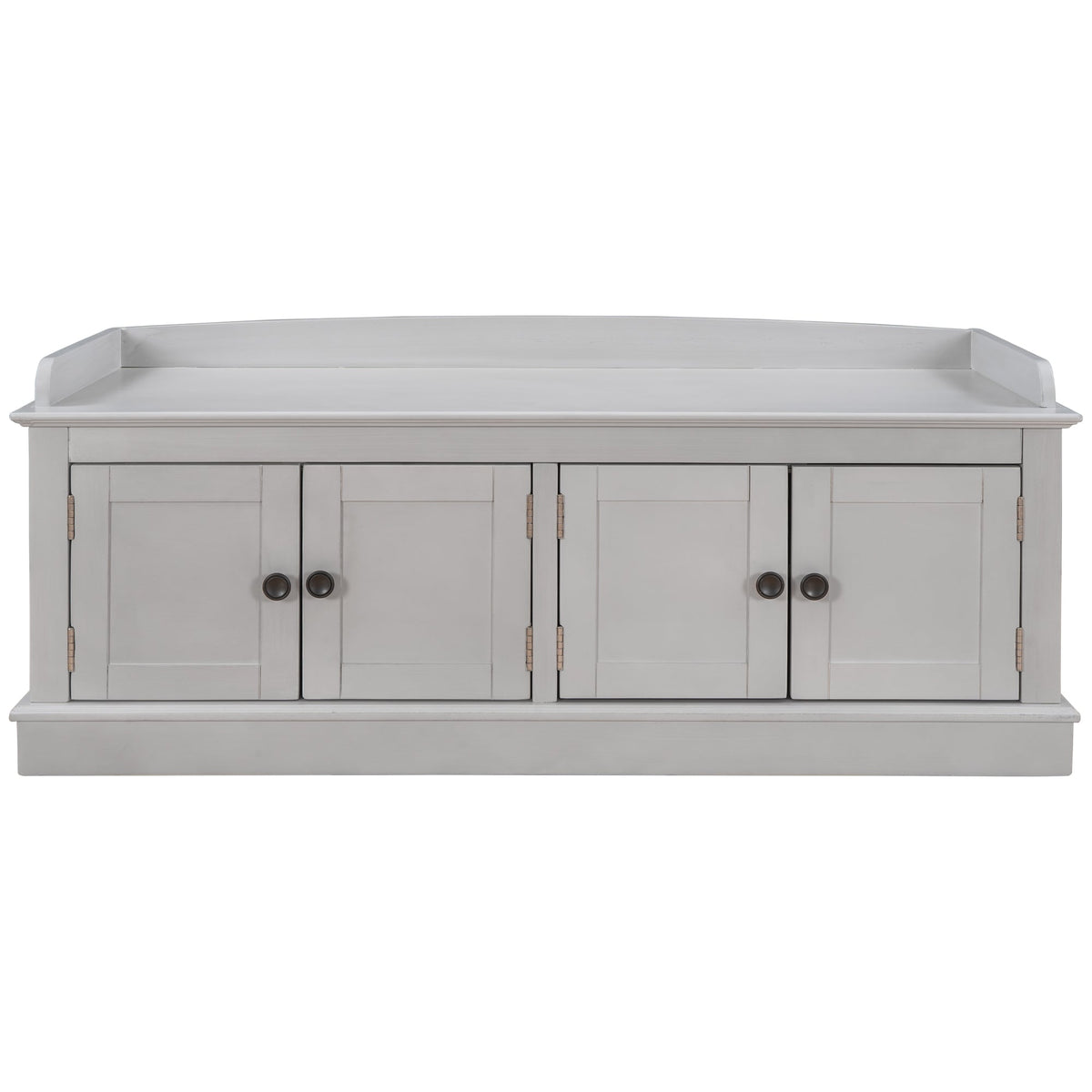 Entryway Storage Bench with Doors and Cushioned Seat