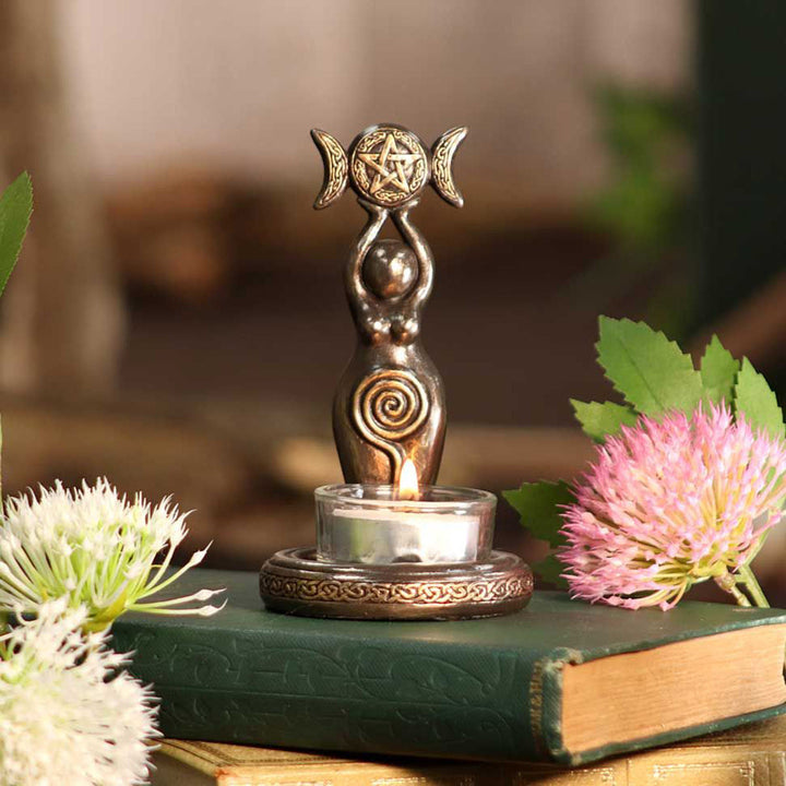 Triple Goddess Tea Light Holder for Mystical Decor