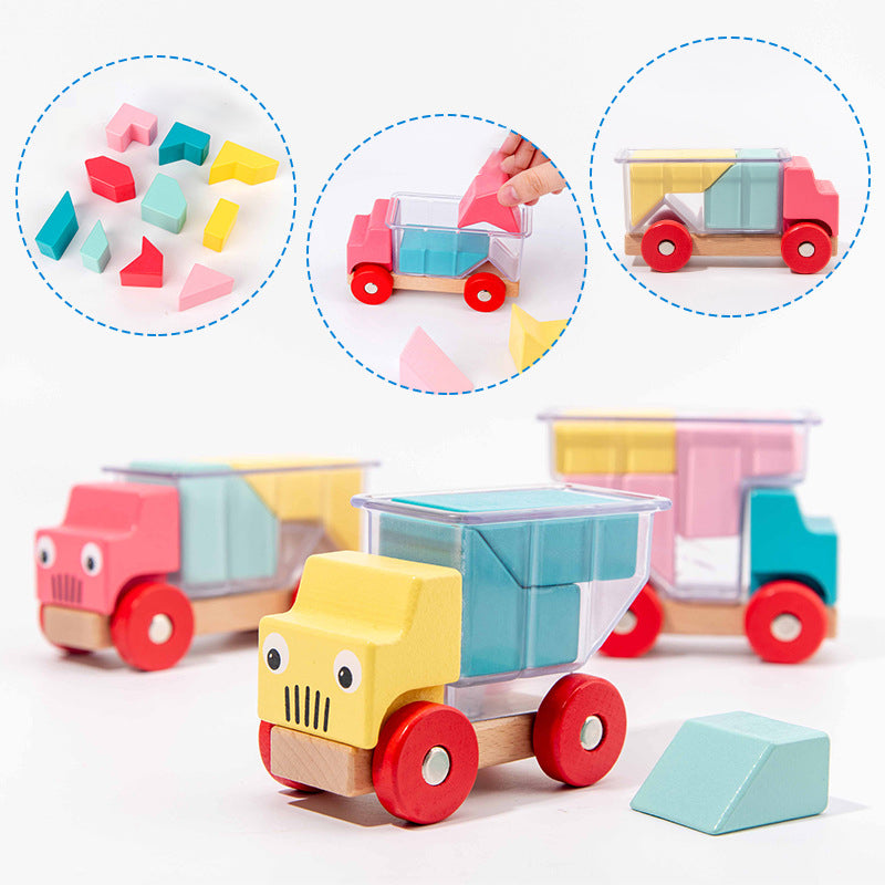 Wooden Truck Building Blocks for Screen-Free Learning