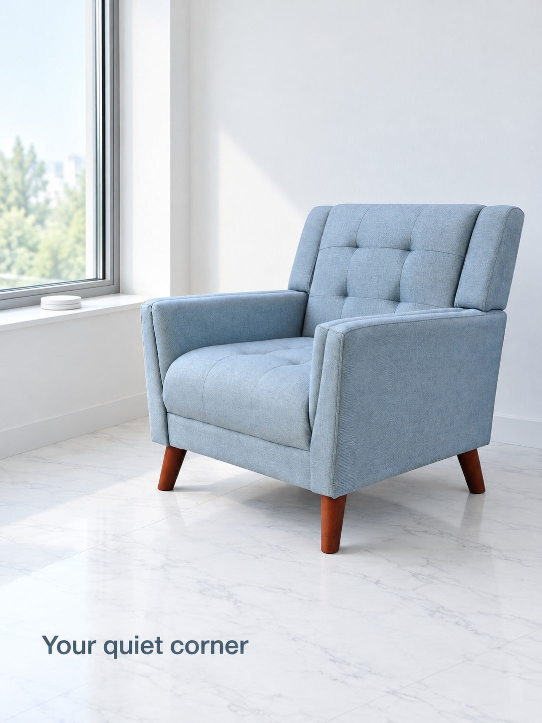 Tufted Mid-Century Accent Armchair with Wood Legs