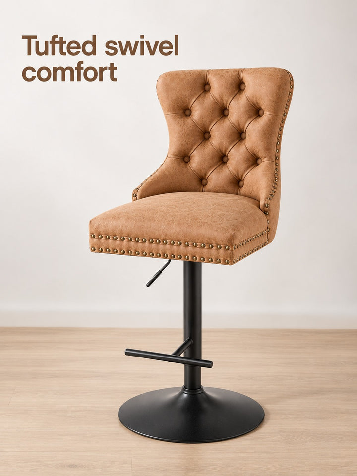 Tufted PU Leather Swivel Bar Stool, 25-33 Inch Height