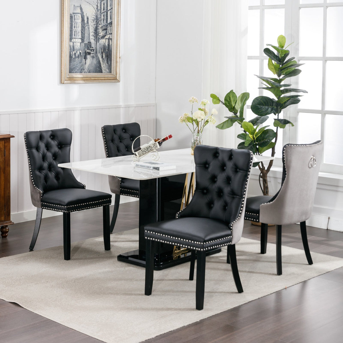 Tufted Modern Dining Chairs Set of 2 with Nailhead Trim