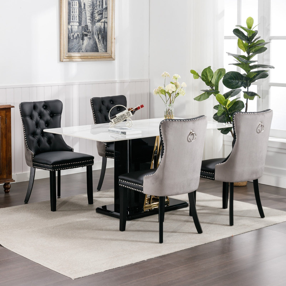 Tufted Modern Dining Chairs Set of 2 with Nailhead Trim