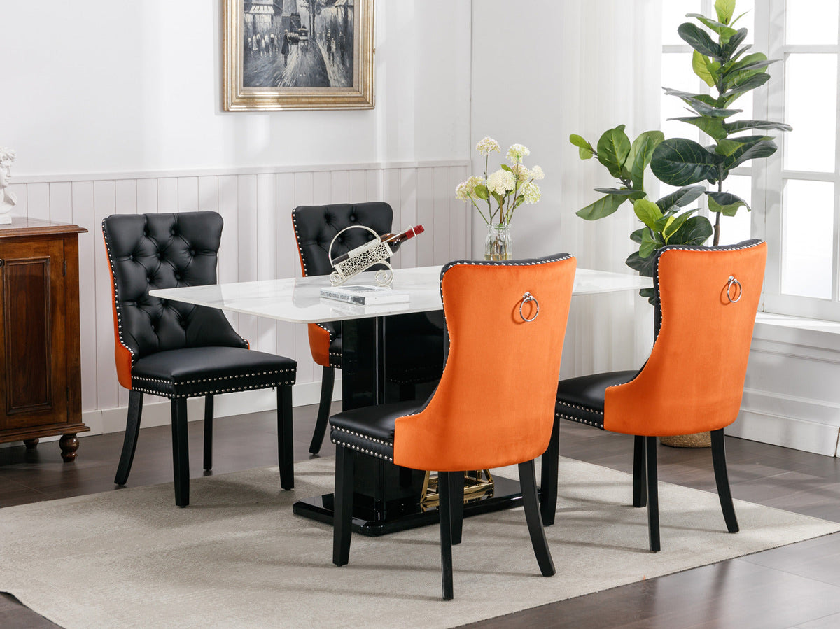 Black and Orange Tufted Dining Chairs Set of 2