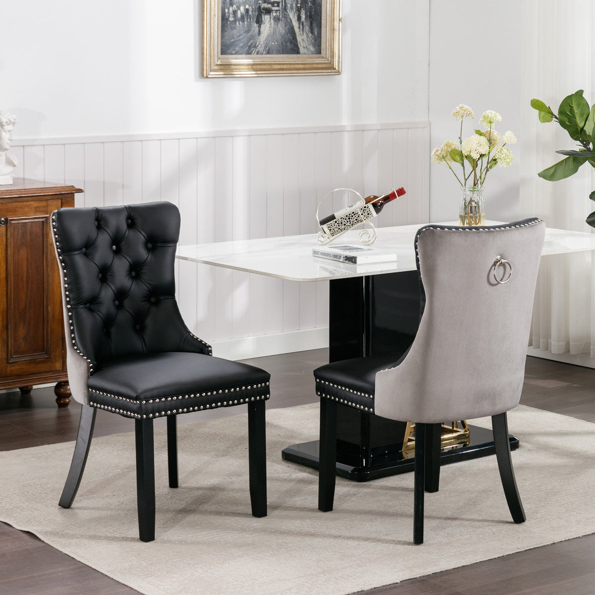 Tufted Modern Dining Chairs Set of 2 with Nailhead Trim
