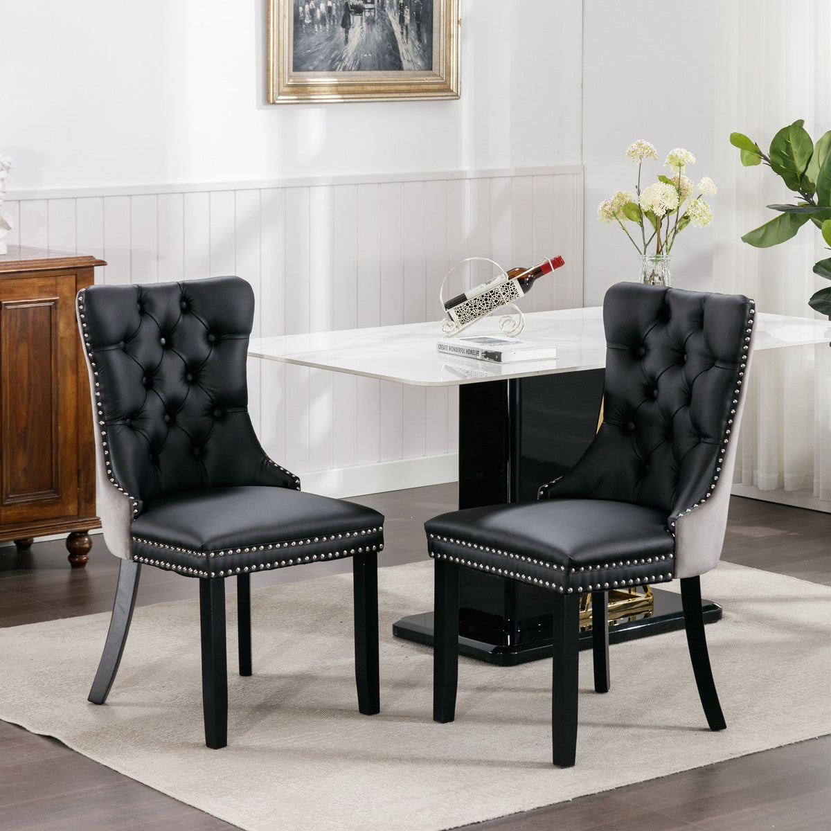Tufted Modern Dining Chairs Set of 2 with Nailhead Trim