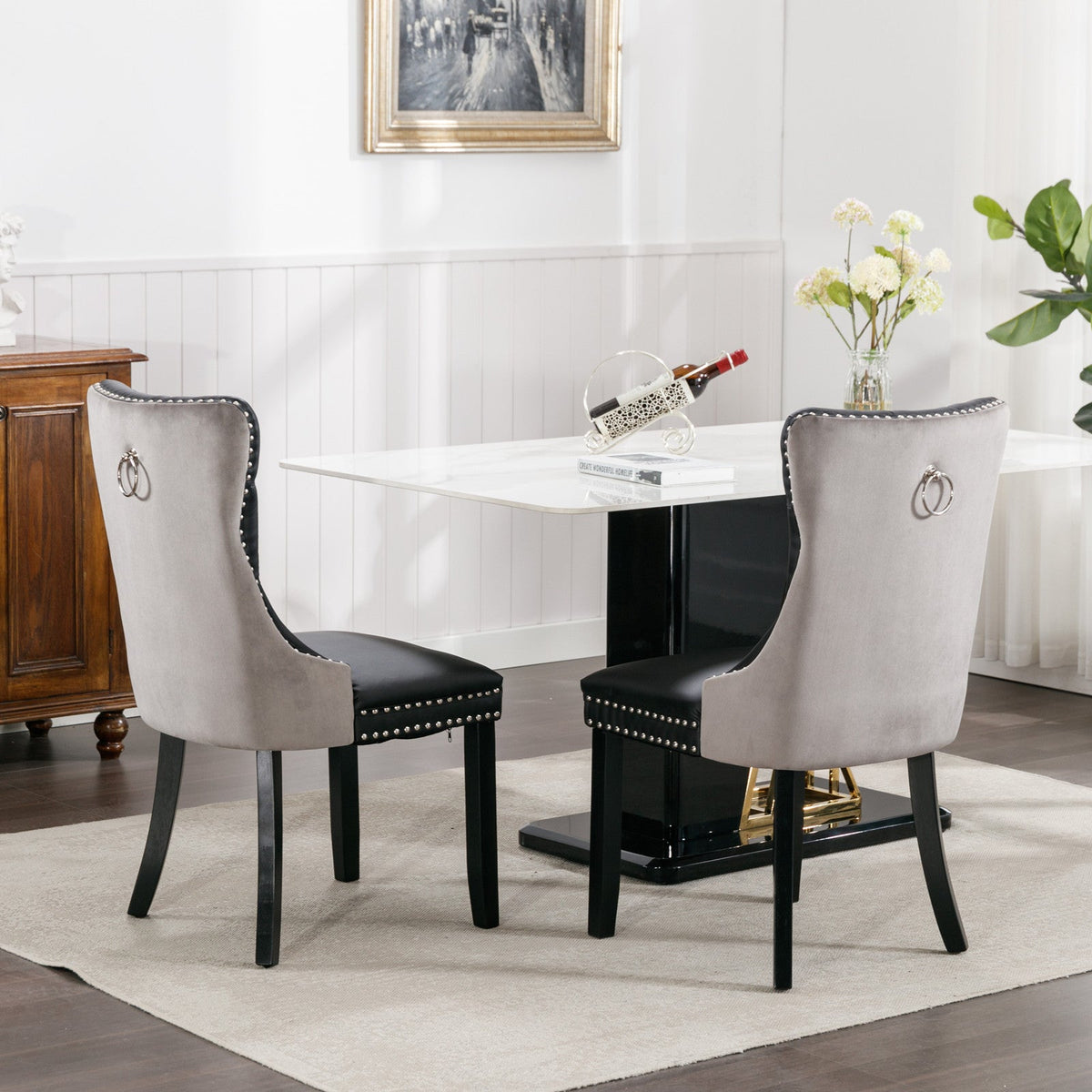 Tufted Modern Dining Chairs Set of 2 with Nailhead Trim