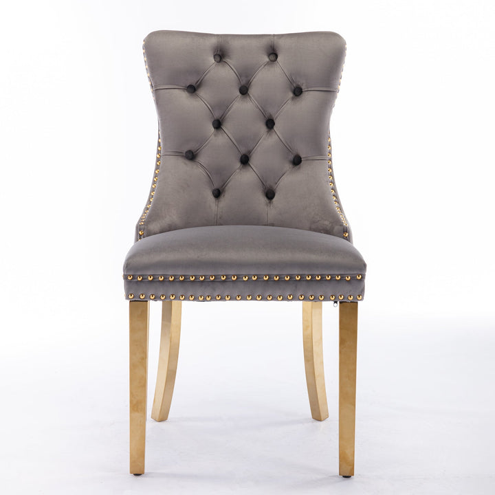 Tufted Velvet Dining Chair with Gold Nail-Head Trim