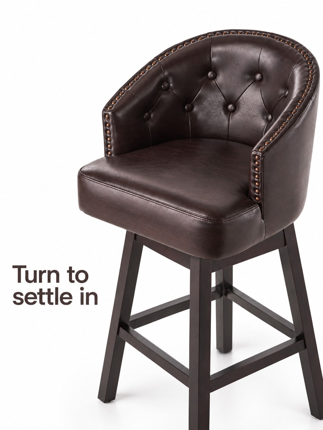 Tufted Faux Leather Swivel Bar Stools, Set of Two Espresso