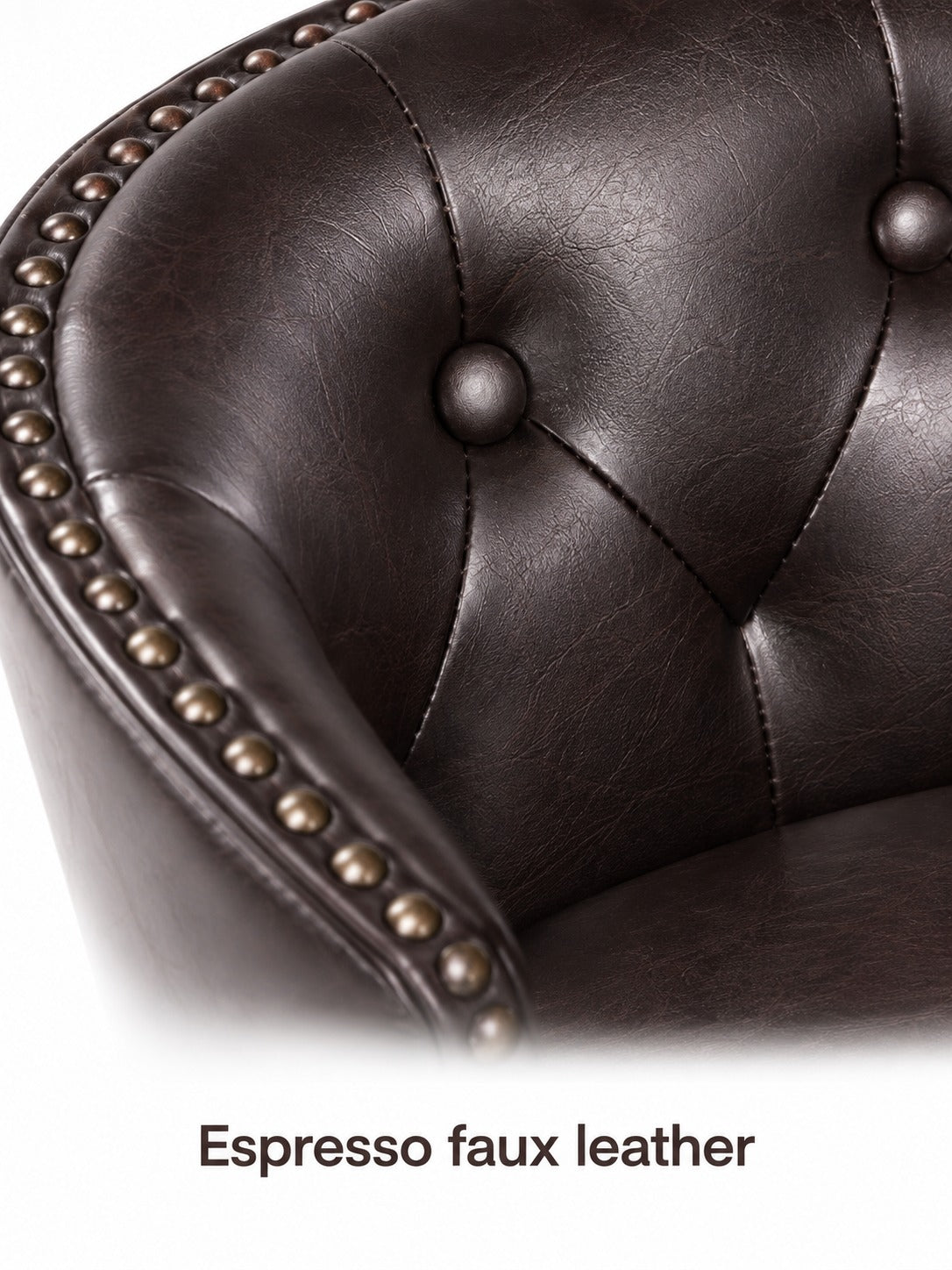 Tufted Faux Leather Swivel Bar Stools, Set of Two Espresso