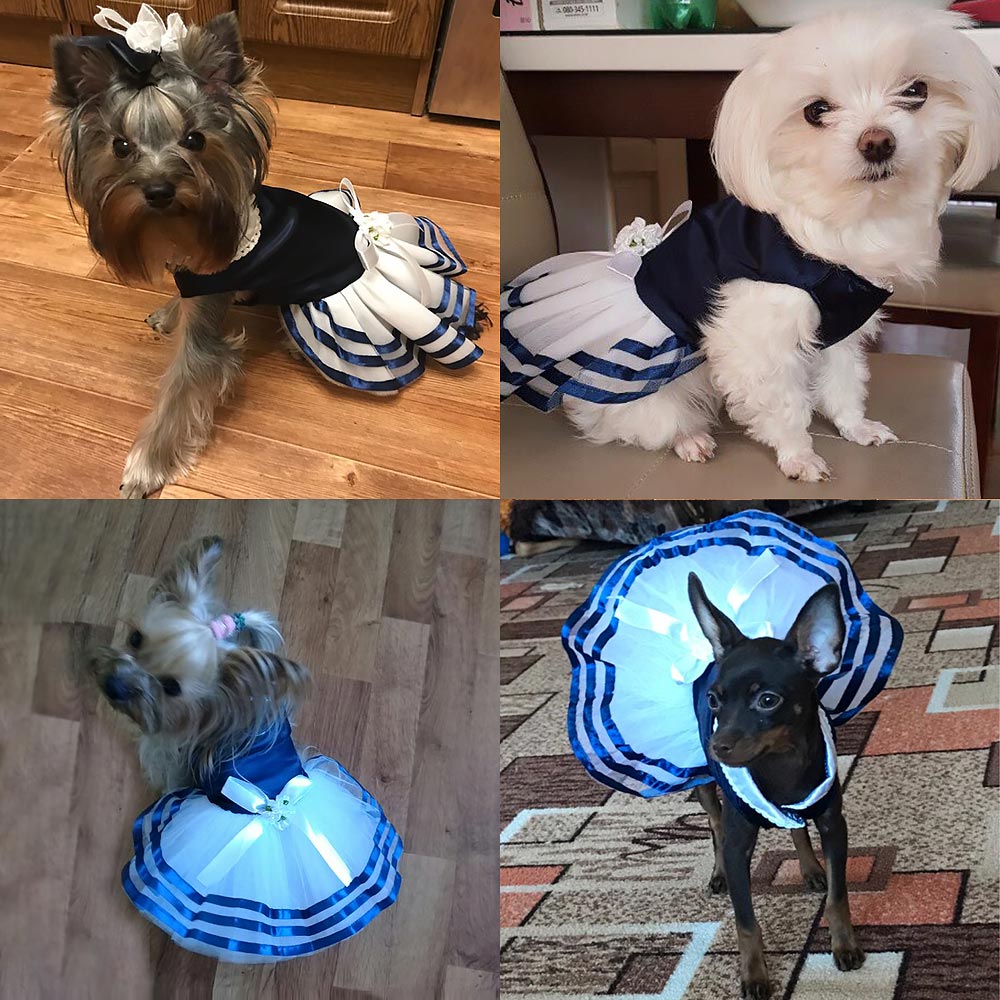 Sailor Tutu Dog Dress with Striped Skirt & Bow