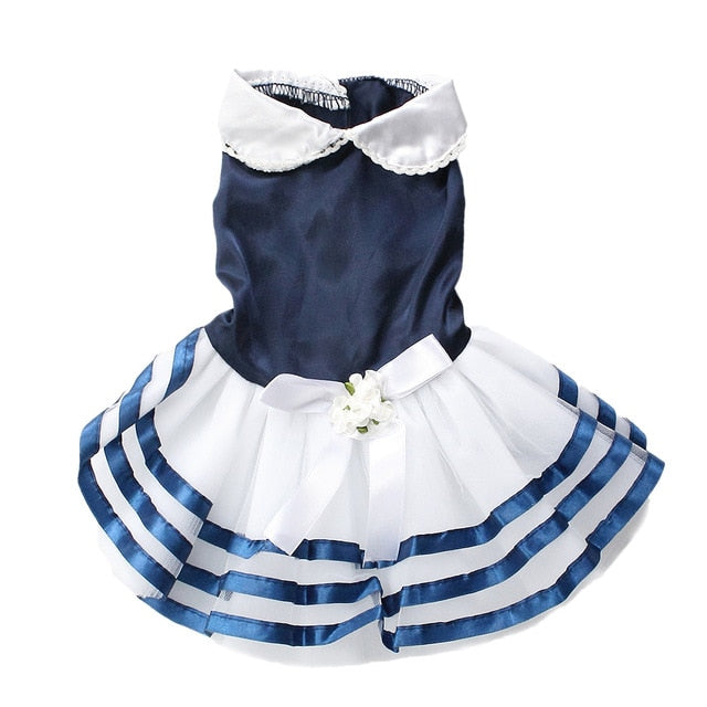 Sailor Tutu Dog Dress with Striped Skirt & Bow