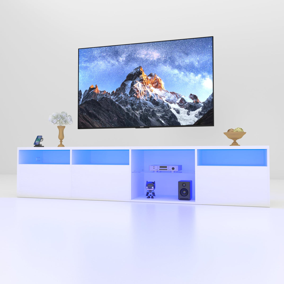 Modern 82.6-Inch TV Console with Storage and LED Glow