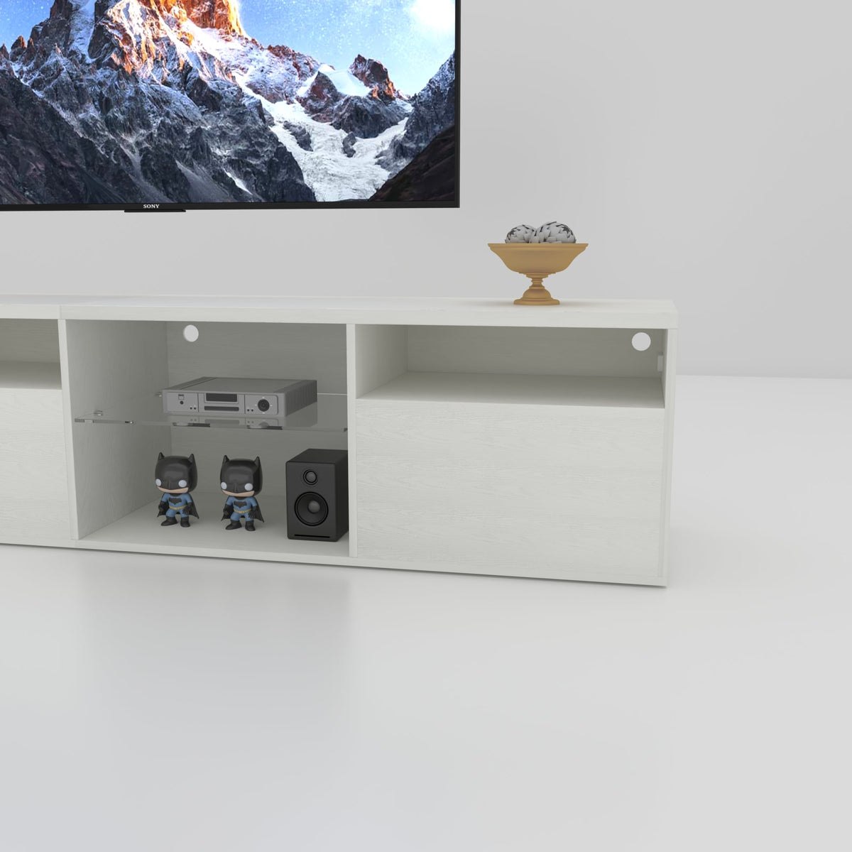 Modern 82.6-Inch TV Console with Storage and LED Glow