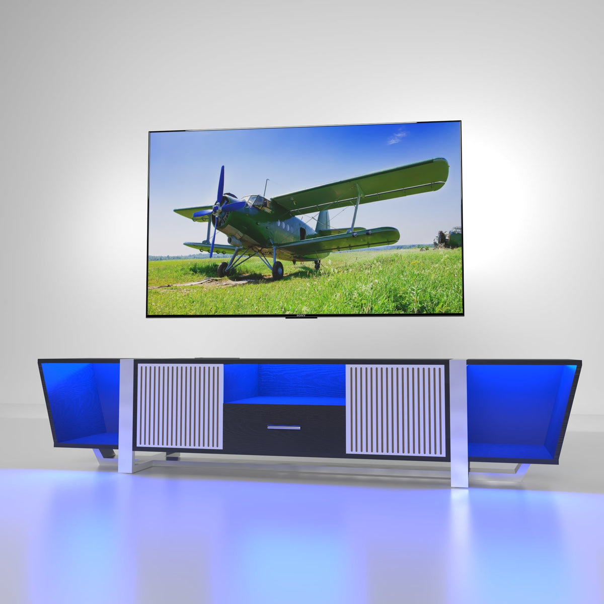 TV Console with LED Lights and Storage Cabinet, Black