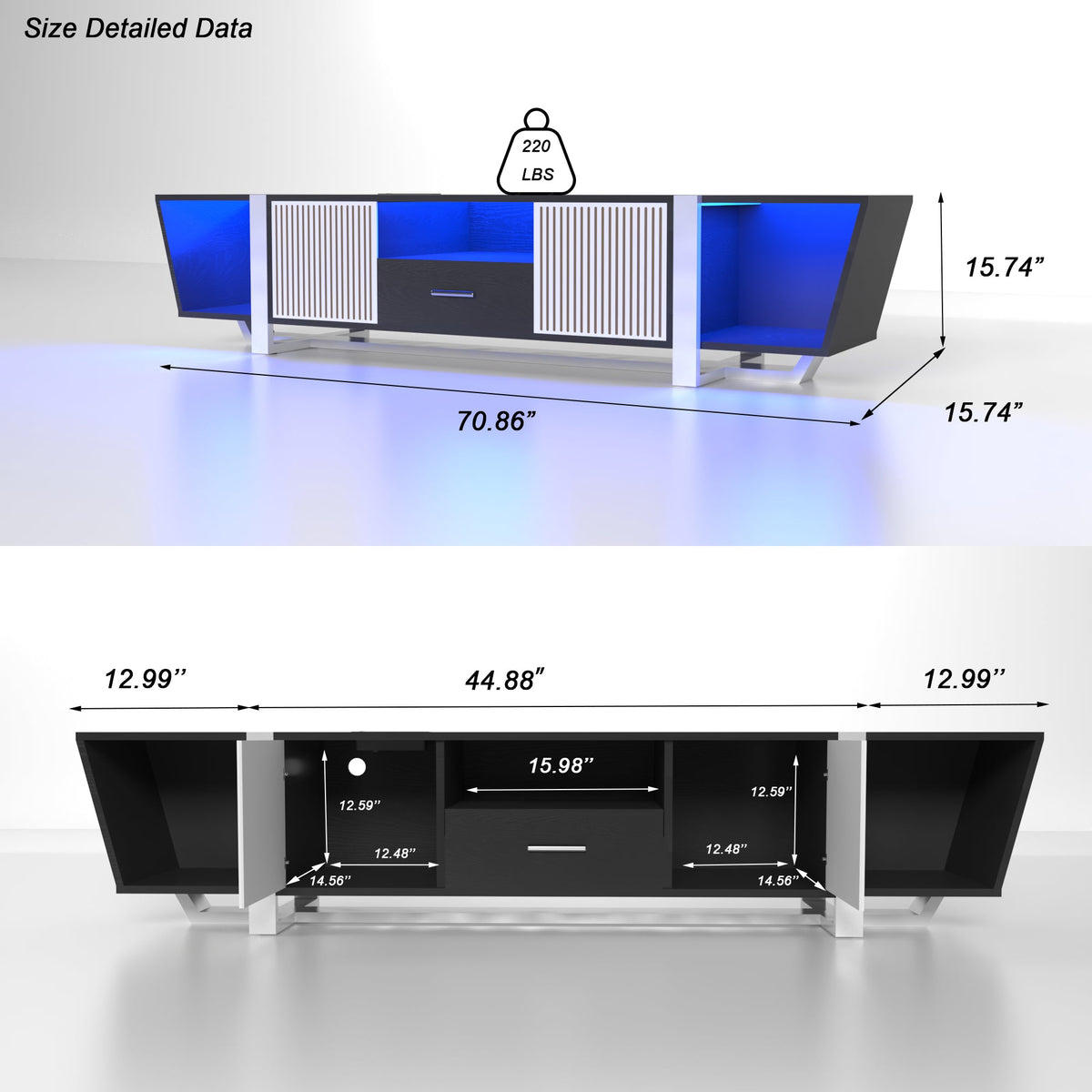 TV Console with LED Lights and Storage Cabinet, Black