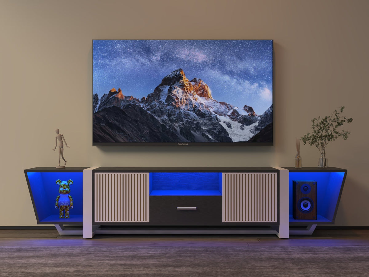 TV Console with LED Lights and Storage Cabinet, Black