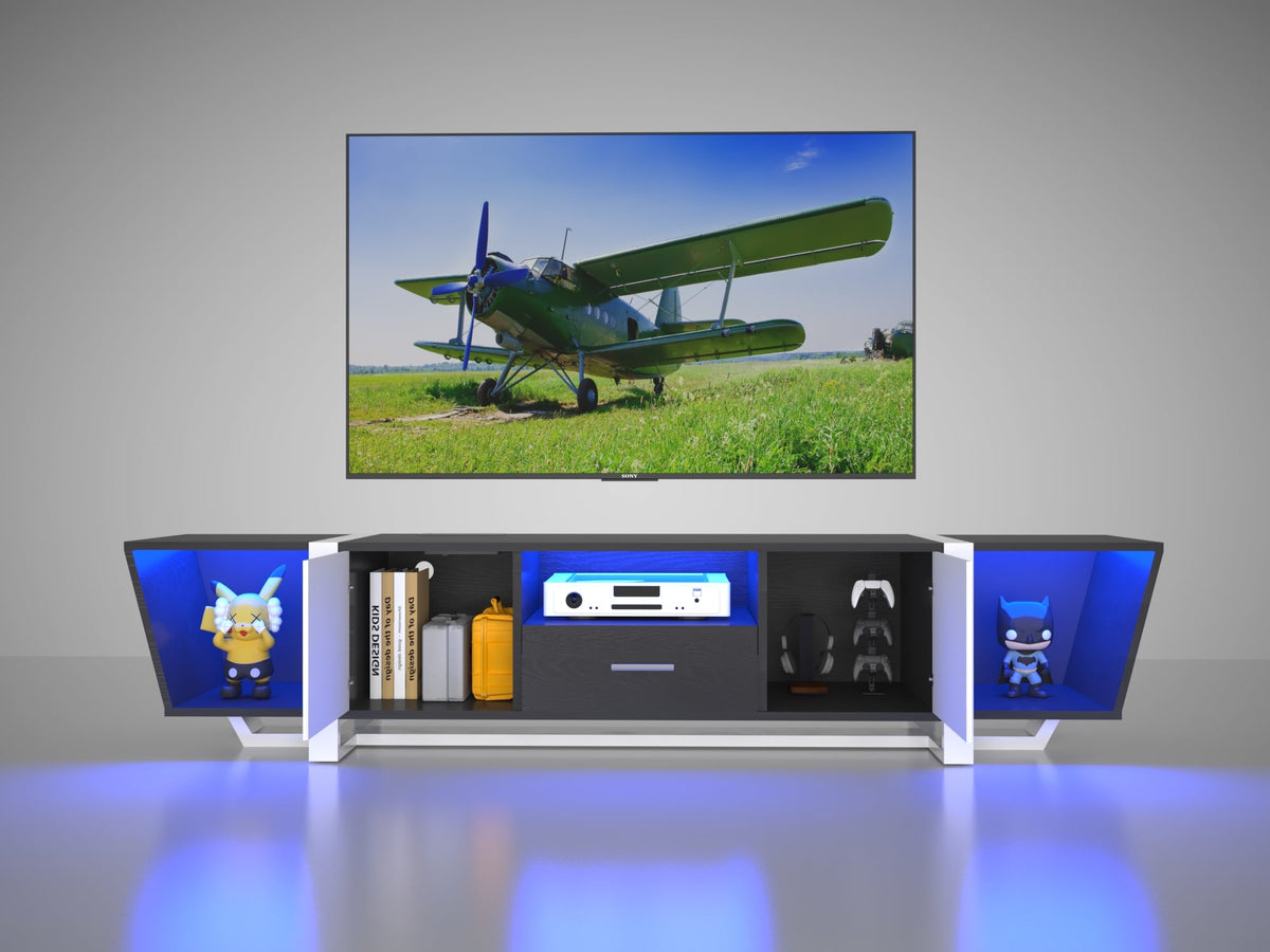 TV Console with LED Lights and Storage Cabinet, Black