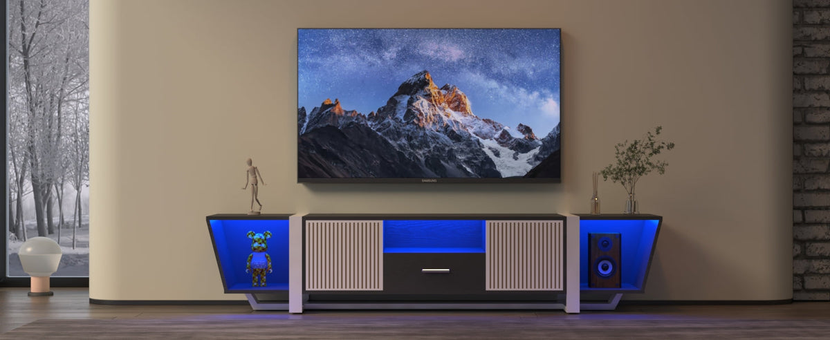 TV Console with LED Lights and Storage Cabinet, Black