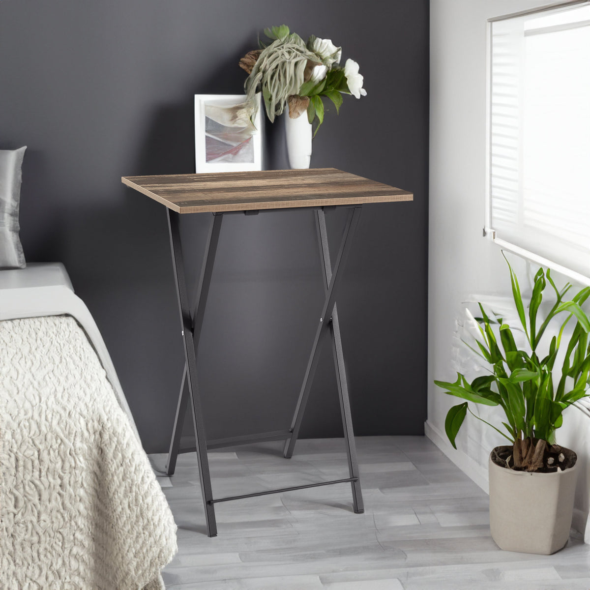 Folding TV Tray Table Set of 4 with Stand for Small Spaces