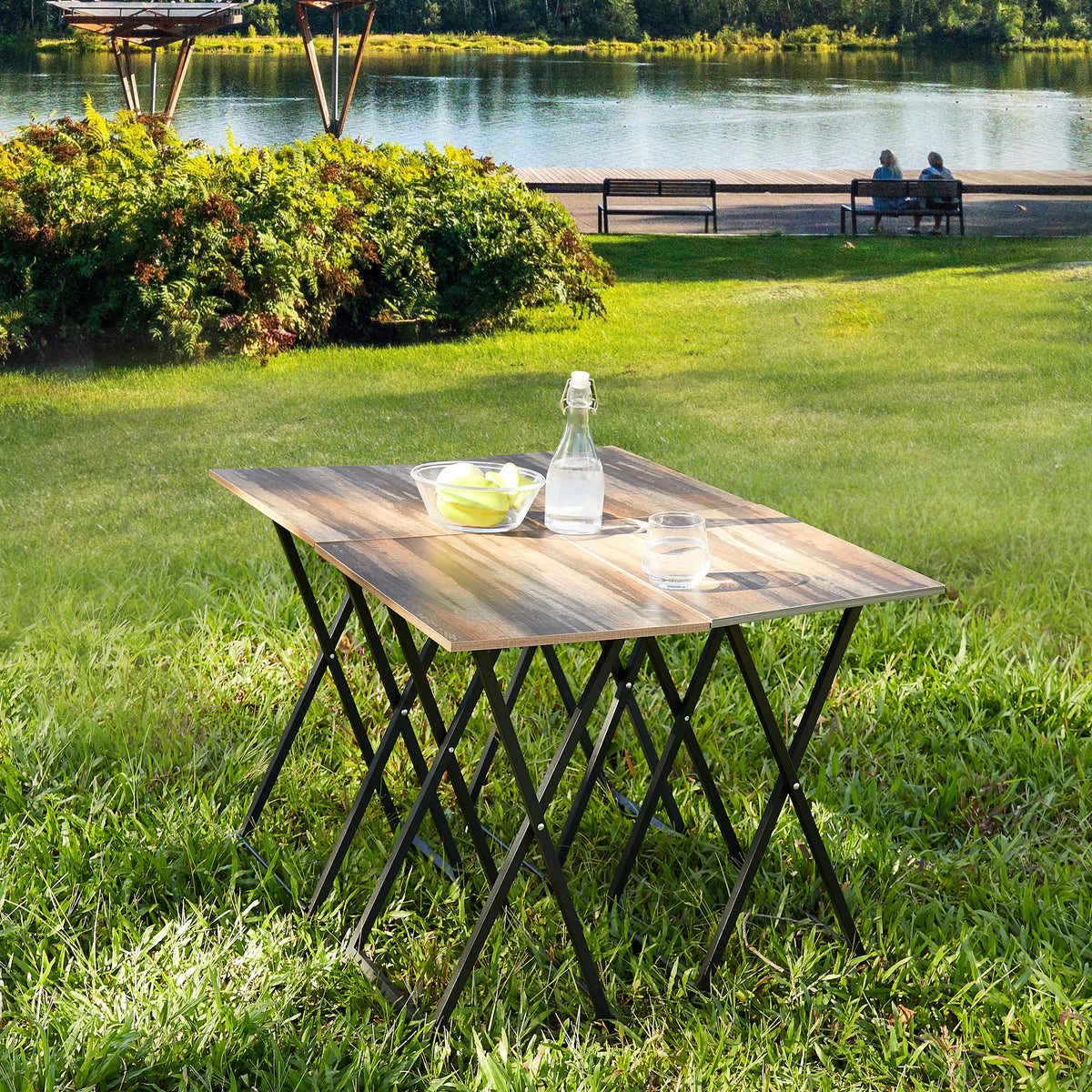 Folding TV Tray Table Set of 4 with Stand for Small Spaces