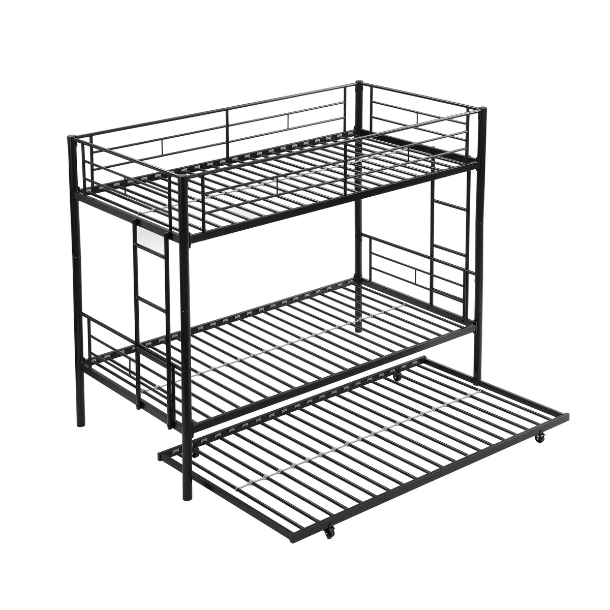 Black Metal Twin Bunk Bed with Trundle for Kids' Rooms