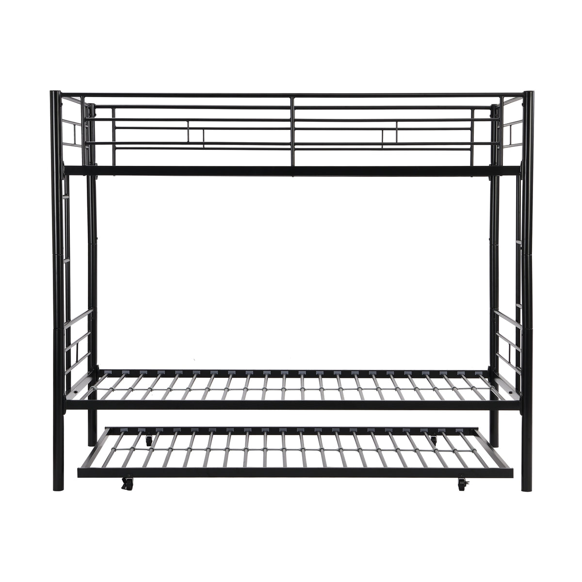 Black Metal Twin Bunk Bed with Trundle for Kids' Rooms