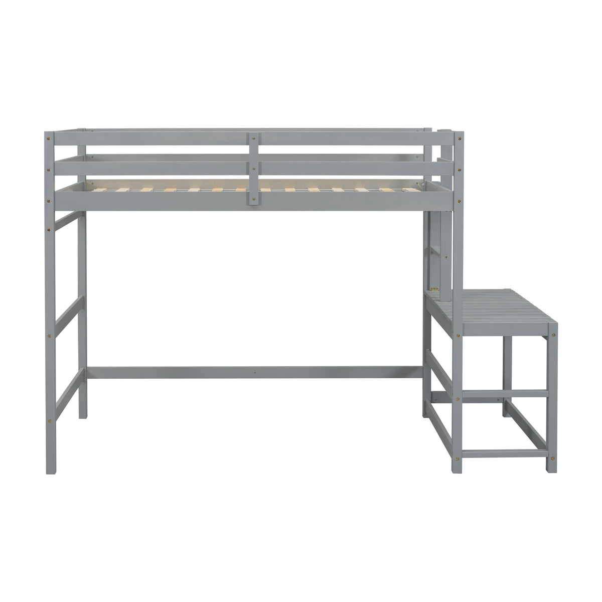 Twin Loft Bed with Ladder and Landing Platform, Grey