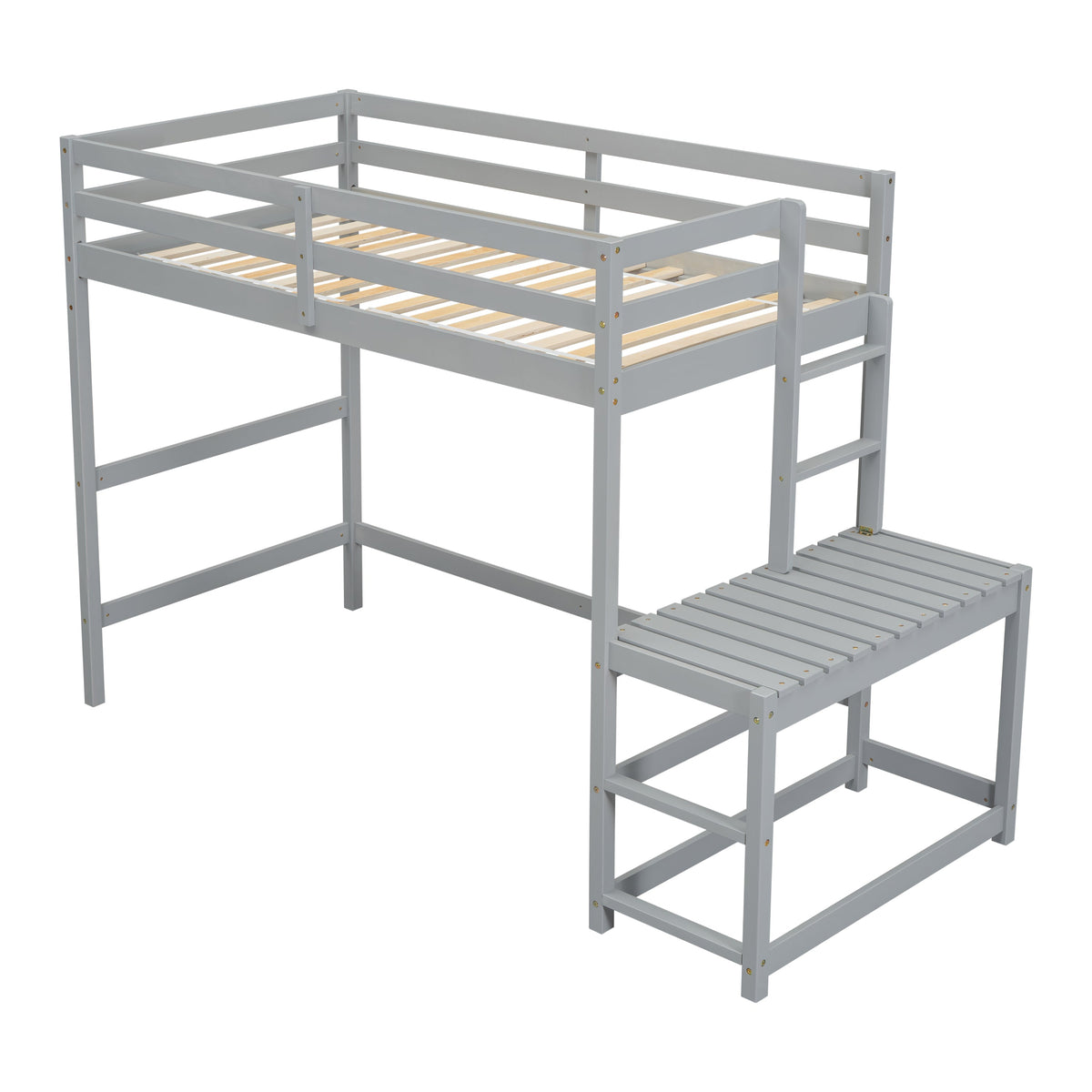 Twin Loft Bed with Ladder and Landing Platform, Grey
