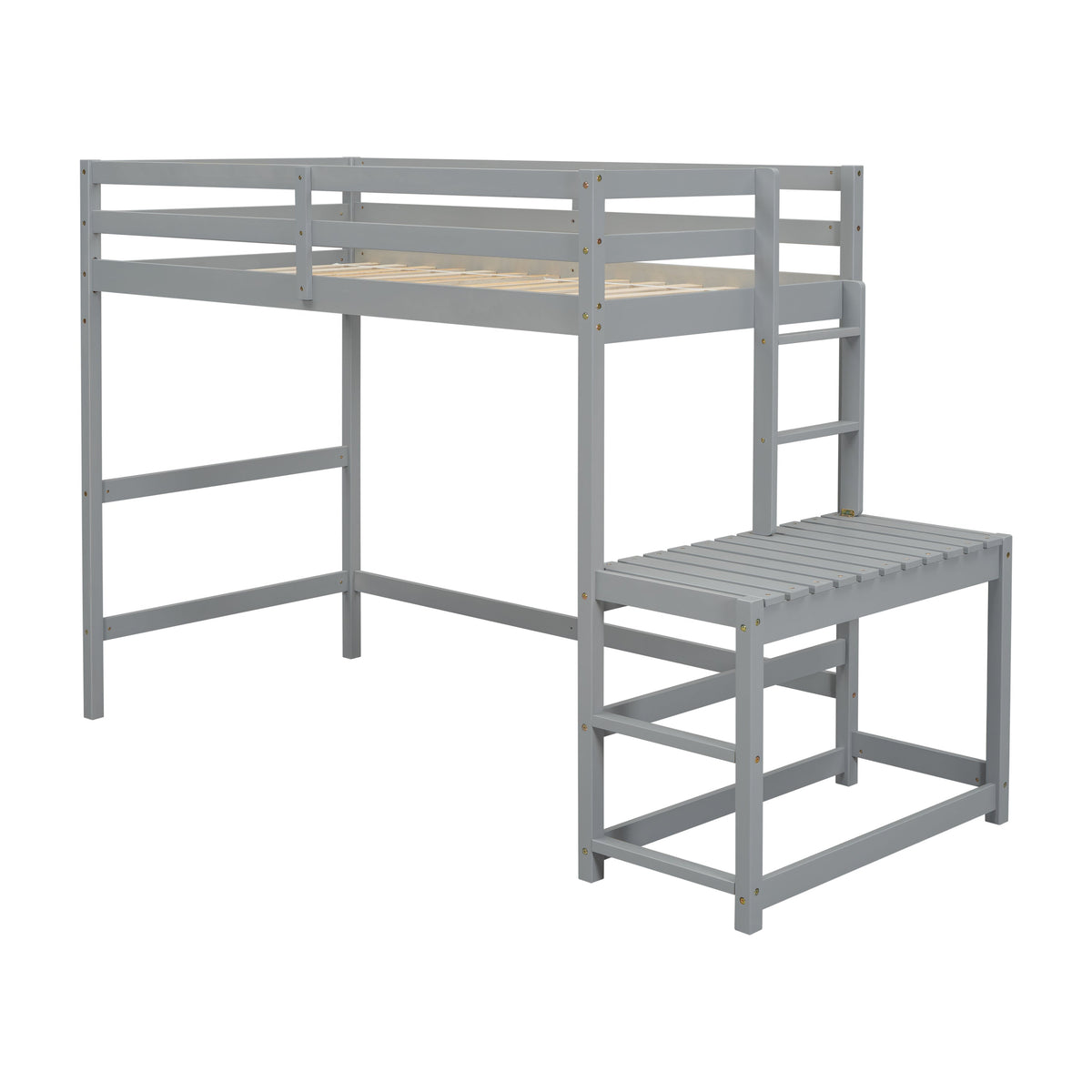 Twin Loft Bed with Ladder and Landing Platform, Grey