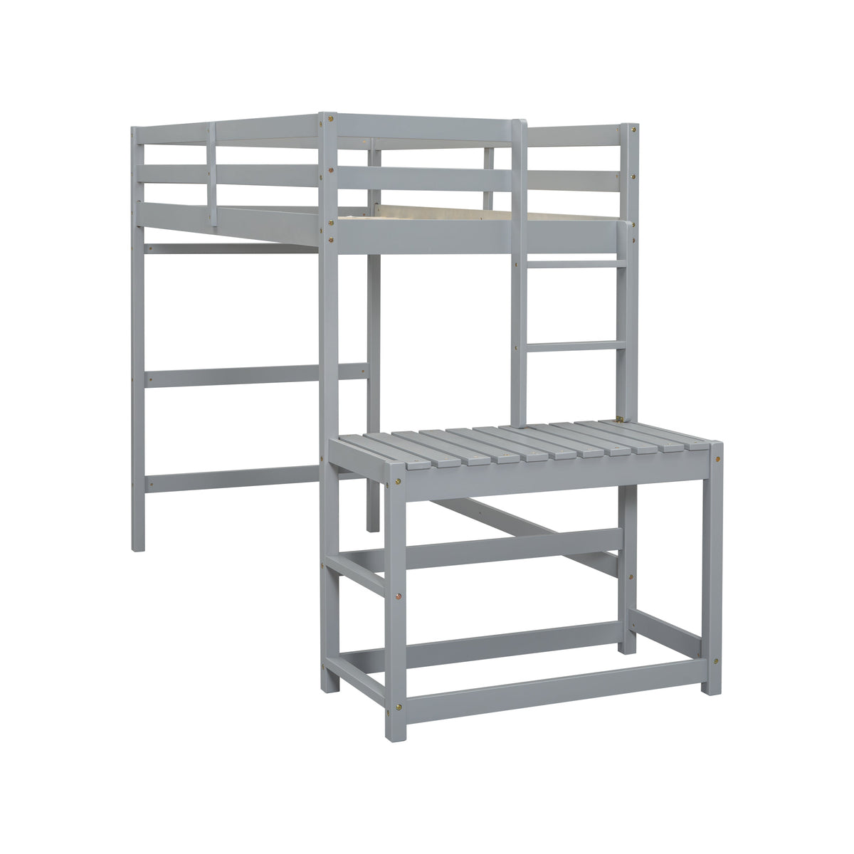 Twin Loft Bed with Ladder and Landing Platform, Grey