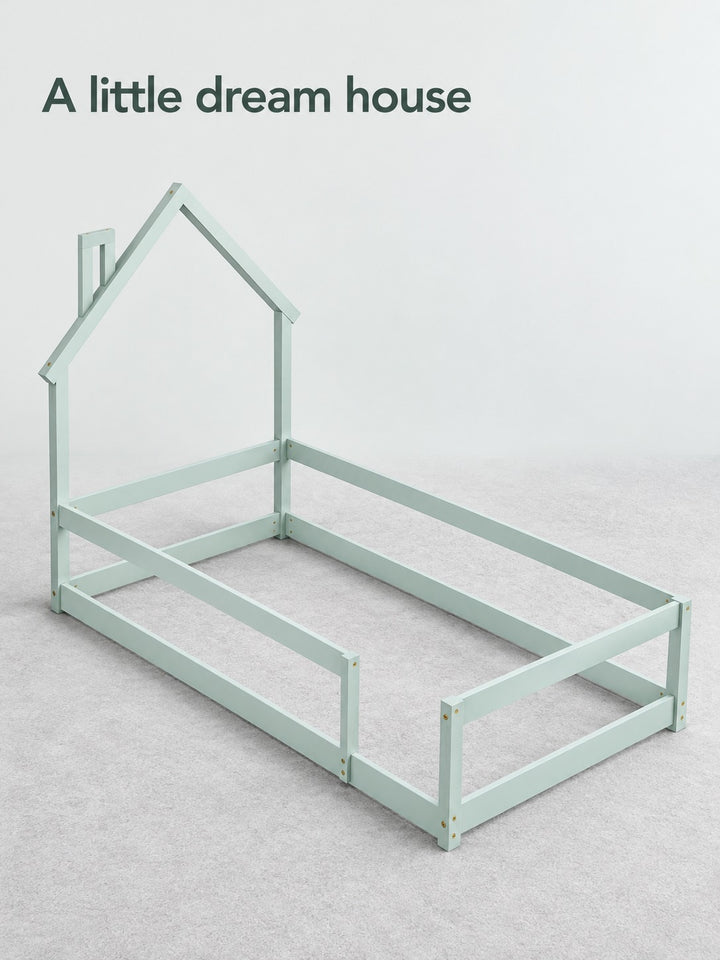 Twin Kids Floor Bed Frame with House Headboard & Rails