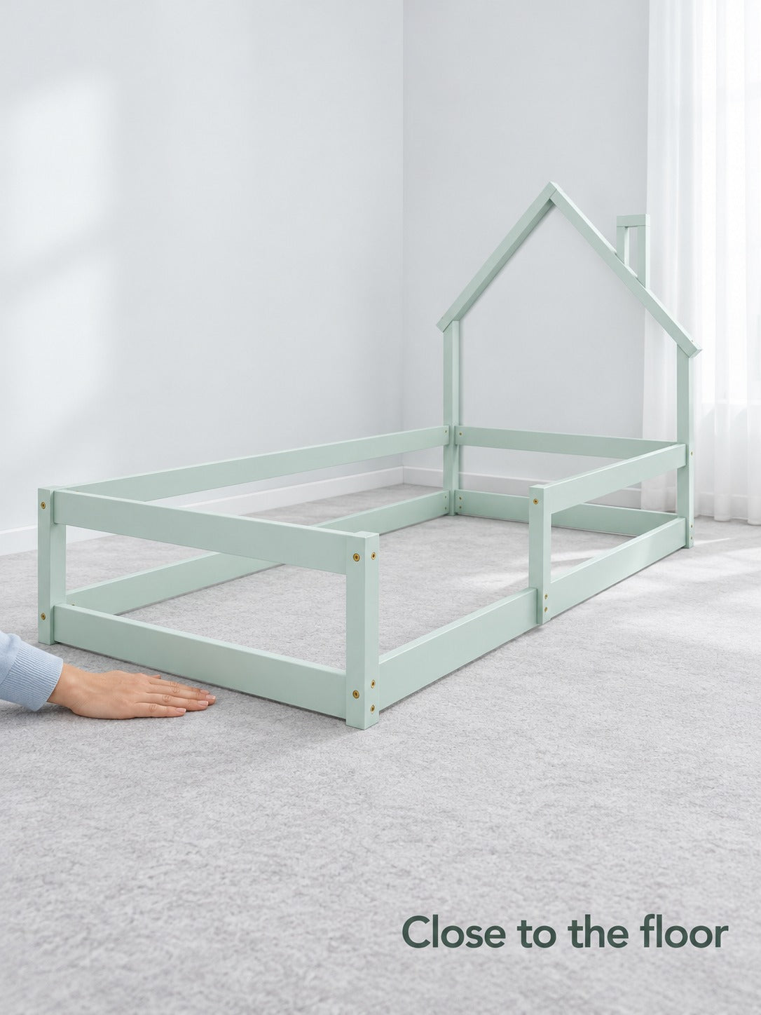 Twin Kids Floor Bed Frame with House Headboard & Rails