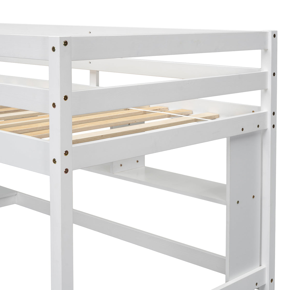 Full Size Loft Bed with Desk and Bookcase for Kids
