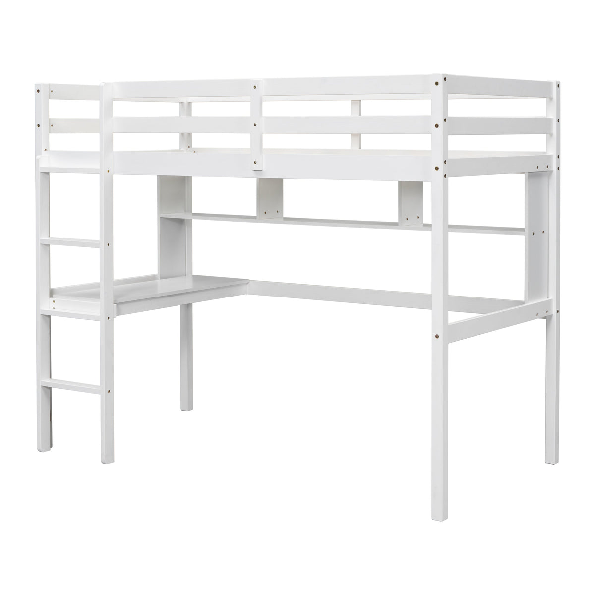 Full Size Loft Bed with Desk and Bookcase for Kids