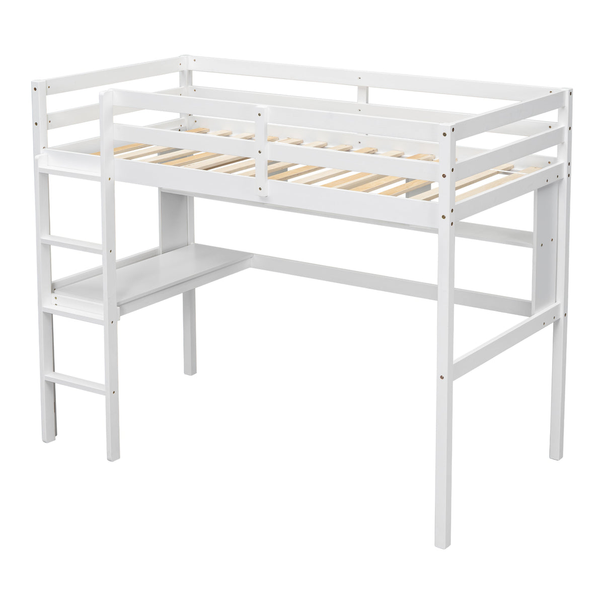Full Size Loft Bed with Desk and Bookcase for Kids