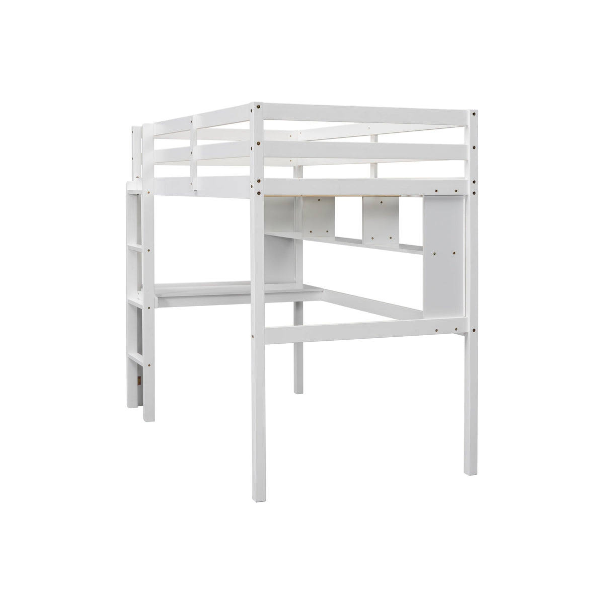Full Size Loft Bed with Desk and Bookcase for Kids