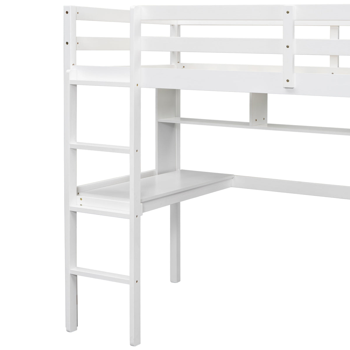 Full Size Loft Bed with Desk and Bookcase for Kids
