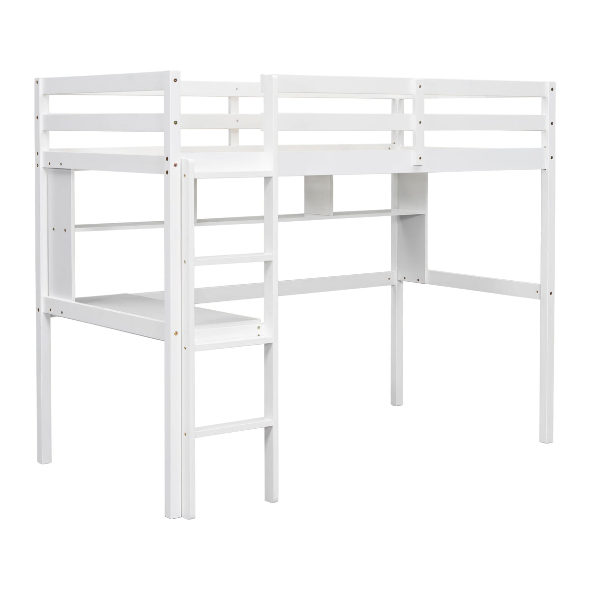 Full Size Loft Bed with Desk and Bookcase for Kids