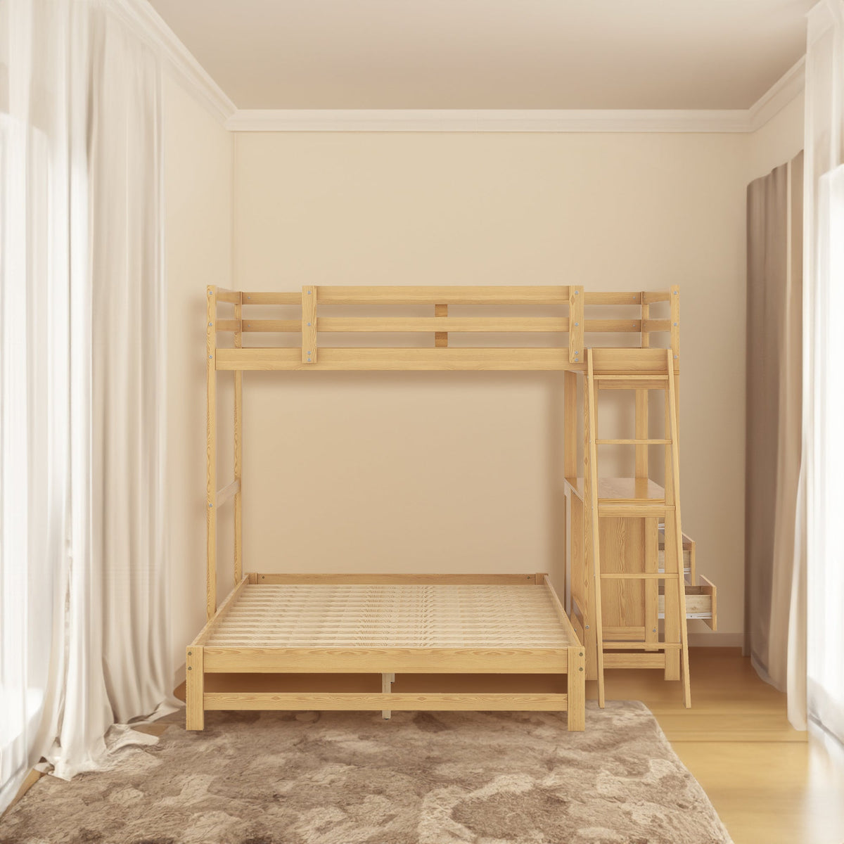 Twin Over Full Bunk Bed with Desk and Storage Drawers