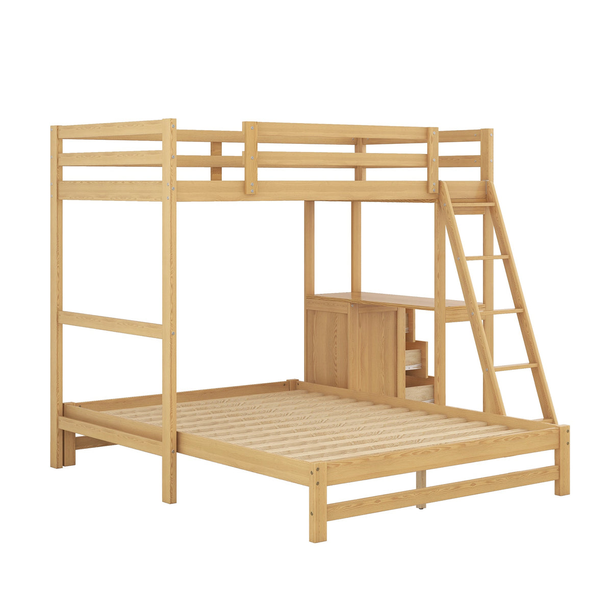 Twin Over Full Bunk Bed with Desk and Storage Drawers